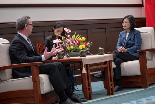 President Tsai exchanges views with former Minister for Defense of Australia Christopher Pyne.